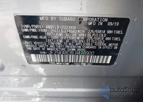 2020 Subaru Forester Sport z USA, uszkodzony, nr VIN JF2SKARC8LH428900